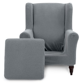 TIANSHU Wing Chair Cover, Wingback Chair Cover, Includes 1 Chair Cover and 1 Chair Cushion Cover, Stretch, Non-Slip Armchair Protector, Removable Armchair Cover, Washable (Type A, Light Grey)