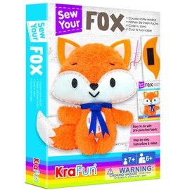 KRAFUN Fox Animal Sewing Kit for Kids Beginners My First Art & Craft Includes Fox Doll Stuffed Toy, Instructions and Plush Felt Materials for Learning to Sew, Embroidery, Age 7 8 9 10 11 12