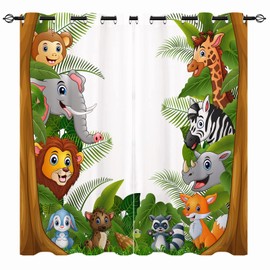 YUANZU Kids Curtains - Boys Girls Cartoons Jungle Forest Animals Zoo Family 3D Print Pattern Eyelet Blackout Thermal Insulated Window Drapes for Nursery Baby Bedroom Playroom 2 Panels W75cm x D166cm