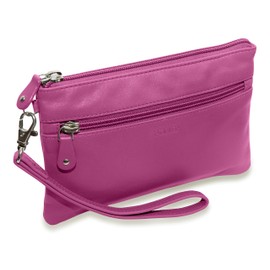 Real Leather Zip-Top Mini Clutch Purse – RFID Protected Travel Bag for Phone, Cards & Essentials | Wrist Strap & Secure Storage | SADDLER