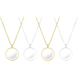 4 Pcs Magnifying Glass Necklaces, 5X Monocle Pendants with 35.4" Chain, Vintage Style Reading Magnifier Necklaces with 1.65" Glass Lens, Elegant Jewelry Presents for Seniors & Nature Lovers