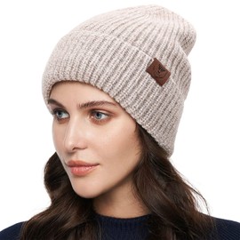 OZERO Winter Warm Beanie Hat Knitted Hat Winter Hat with Soft Fleece Lining for Men and Women, apricot