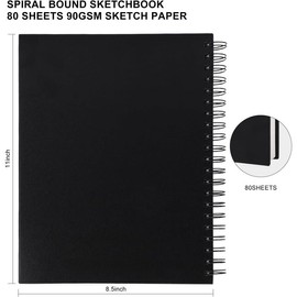 8.5x11inches Hardbound Sketch Book, Spiral Bound Sketch Pad, 80-Sheets 90gsm Inner Paper, Drawing Art Paper, works with Adults