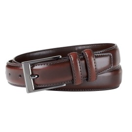Sportoli Men's Classic Stitched Genuine Leather Uniform Dress Buckle Belt - Wine - Size 56 (Waist 54)