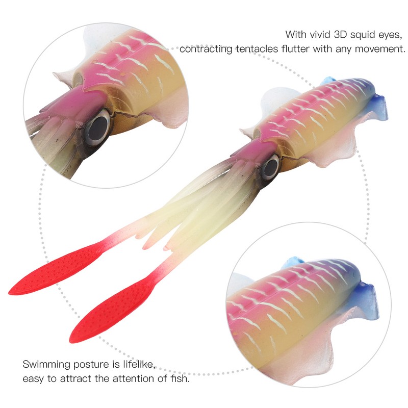 PVC Artificial Simulation Soft Squid Jig Shape Luminous Lure Fish