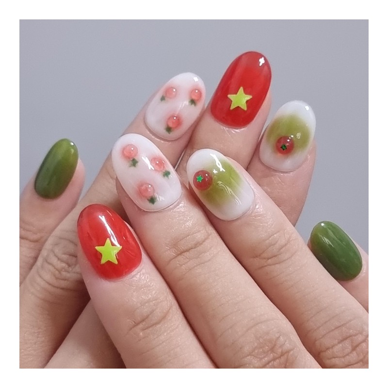 Dangling Tomato Homemade Nail Tips - Short Oval / 빵글댕글