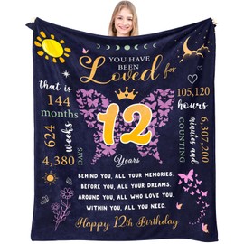 Zvzmzy Birthday Gifts for 12 Year Old Girls Blanket 60"X 50", 12th Birthday Gifts for Girls, Birthday Presents for 12 Year Old Girls, Birthday Gifts for Girls Age 12, 12 Yr Old Birthday Gift Ideas