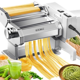NEWTRY 2 in 1 Pasta Maker Machine Electric Noodle Making Dough Roller Press with Detachable Motor 0.2-0.5mm Dough Sheet Thickness Adjustable 1.5mm Pasta 6mm Fettuccine Cutter 110volt for Home Use