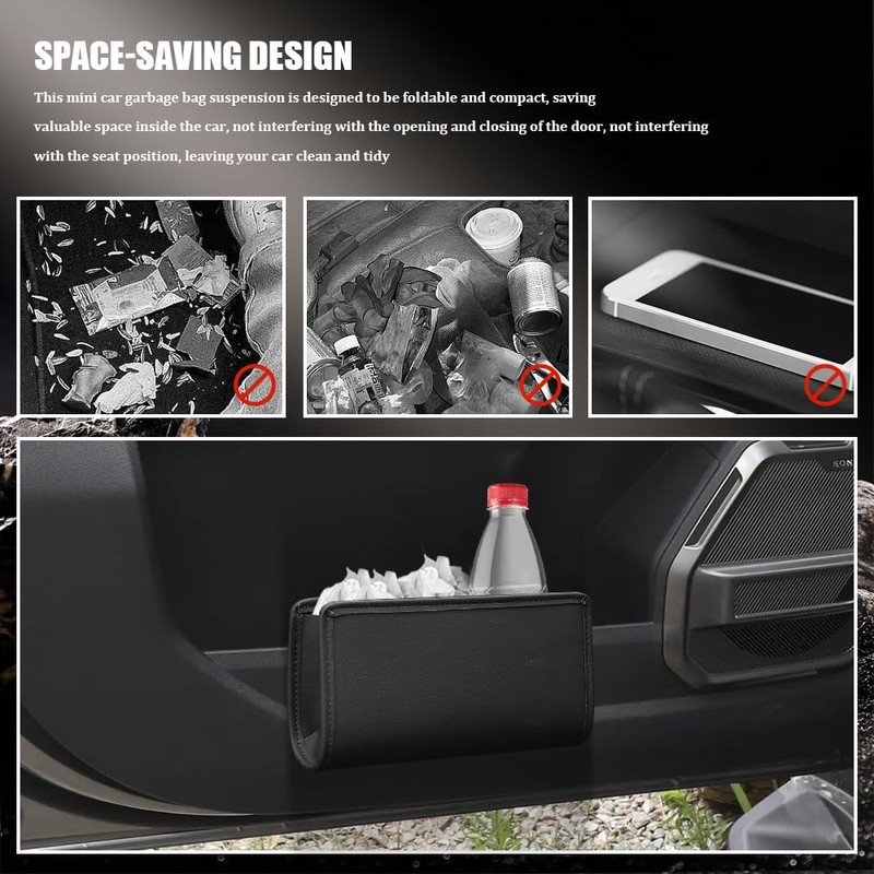 QZTYTY Car Trash Can, Leather Vehicle Trash Bin, Car Dustbin
