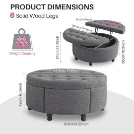 Redlife 35" Lift Top Storage Ottoman Tufted Fabric Shoe Bench Footrest Stool Seat