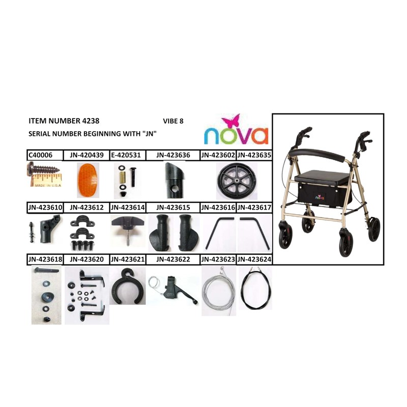 Nova Replacement Parts for Vibe Rolling Walker with Serial Number