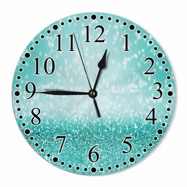 KEEPSUPER Clock Teal Sparkle Wall Clock 10 Inch Silent Non-Ticking Clocks Battery Operated for Home Living Laundry Room Kitchen Bedroom Office