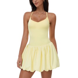 Women's Tennis Dress Spaghetti Straps Ruffle Cami Bubble Golf Dress with Shorts Yoga Fitness Active Dresses