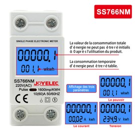 JOYELEC Single Phase Electricity Meter with LCD Display on DIN Rail 10 (60) A 230V Power Consumption, Power, Voltage and Current Display