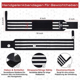 AQF 18 Inch Wrist Bandages & Padded Lifting Straps Strength Training Set (1 Pair Each), Wrist Support Kit for Fitness, Gym, Deadlift, Bodybuilding & Weightlifting for Men and Women (Black & White)