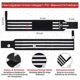 AQF 18 Inch Wrist Bandages & Padded Lifting Straps Strength Training Set (1 Pair Each), Wrist Support Kit for Fitness, Gym, Deadlift, Bodybuilding & Weightlifting for Men and Women (Black & White)