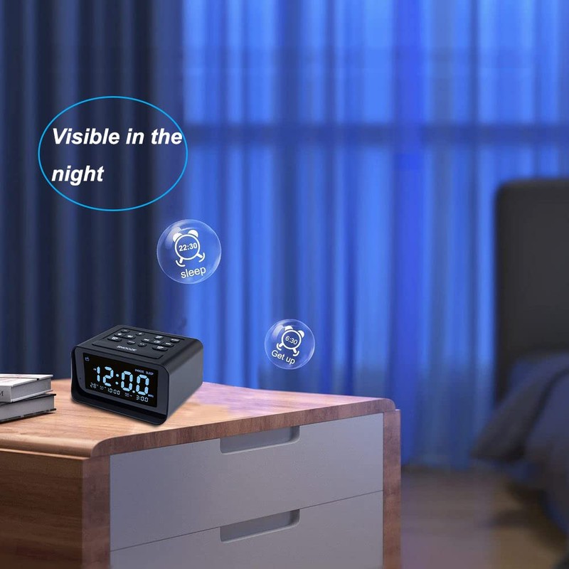 Lancoon Digital Bedroom Alarm Clock Radio Dual USB Charge Ports