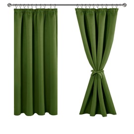 JIUZHEN Blackout Curtains with Ruffle Tape, Opaque Curtains, Living Room Curtains, Bedroom, Thermal Curtain, Olive Green, H 137 x W 117 cm, Set of 2