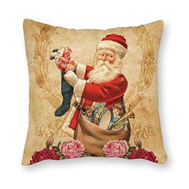 Santa Claus with A Sack Full of Presents Throw Pillow Cover 18 x 18 Inch Old Fashioned Santa Antique Victorian Christmas Pillowcase Decorative Cushion Case for Farmhouse Living Room Sofa Gift Ideas