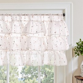 Jinchan - Cenefa con volantes para ventanas de 18 pulgadas, mini pompones de gasa con pompones semitransparentes para ventanas de cocina, recámara, sala de estar, bolsillo para barra, 1 panel de rubor