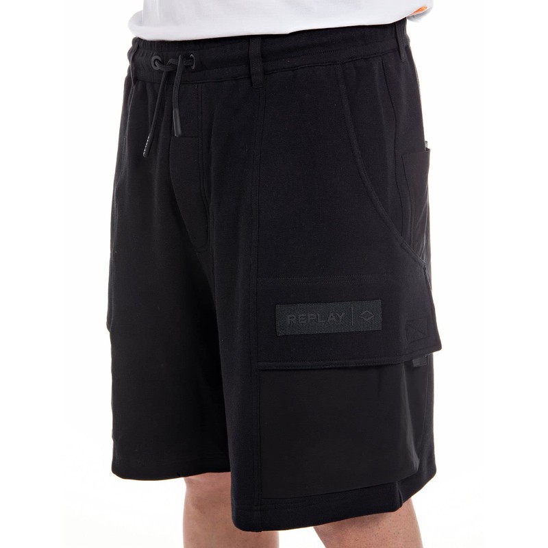 Replay Mens Drawstring Cargo Shorts, Black 098