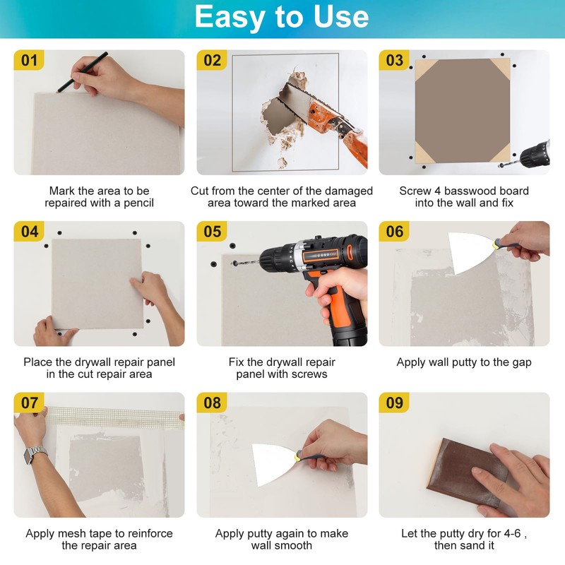 Drywall Repair Kit with 12"x12" Dry Wall Repair Panel, 33-in-One