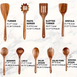XY Teak PREMIUM Wooden Kitchen Cooking Utensils, Spatula, Spoons Complete 9pc Set