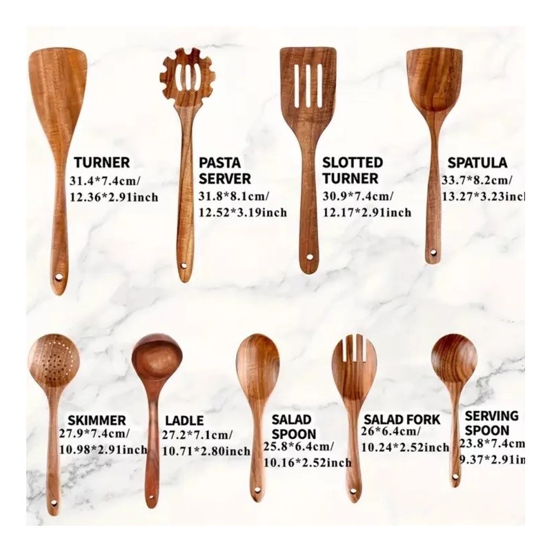 XY Teak PREMIUM Wooden Kitchen Cooking Utensils, Spatula, Spoons Complete