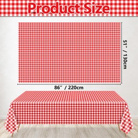 4 Pack Red Gingham Tablecloths, Red and White Checkered Tablecloths 86.6 x 51.2 Inches Gingham Table Covers Rectangular Waterproof Picnic Table Covers for Birthday Party Holiday Outdoor Supplies