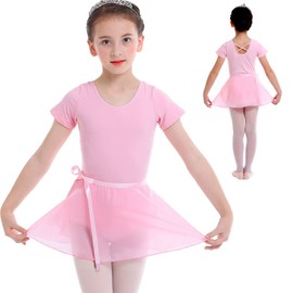 Vestido Manga Corta para Danza Ballet, Leotardo Danza Algodón para Niñas