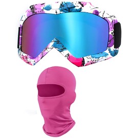 immoono Motorcycle Goggles with Balaclava ATV Dirt Bike Motocross OTG Offroad Riding Goggles Anti UV Fog Racing Skiing Goggles for Women Youth Girls, Camo Purple Pink Frame-Solid Pink Face Mask