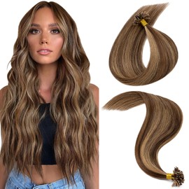 MY-LADY Keratin Bond Hair Extensions 16 Inch U Tip Pre Bonded Hair Extensions Real Human Hair Hot Fusion Invisible #4/27 Medium Brown Mix Dark Blonde 25g
