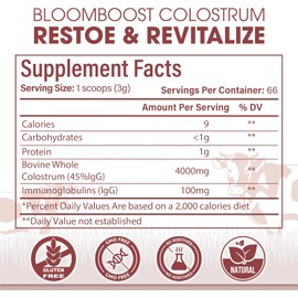 Bovine Colostrum Supplement, 4000mg per Serving, 200 Grams, 45% IgG, Gut Health, Brain & Immune Health,Muscle Recovery & Wellness, Grass-Fed Colostrum Powder, Non-GMO, All-Natural