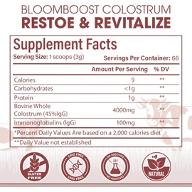 Bovine Colostrum Supplement, 4000mg per Serving, 200 Grams, 45% IgG, Gut Health, Brain & Immune Health,Muscle Recovery & Wellness, Grass-Fed Colostrum Powder, Non-GMO, All-Natural