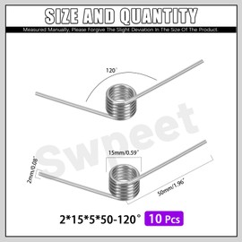 Swpeet 10Pcs 120 Degree Stainless Steel Torsional Springs 2mm Wire Diameter 15mm Outside Diameter, 50mm Tiny Torsional Spring Mechanical Small Torsion Spring for Home Repair Woodworking DIY Project