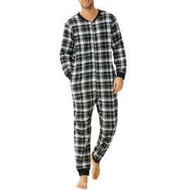Latuza Men's Cotton Flannel Onesie Adult One Piece Pajamas XXL Black Green
