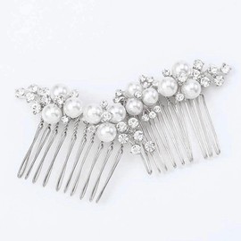 Asooll Gold Wedding Pearl Hair Comb Bride Crystal Headpiece Bridal Rhinestone Hair Clip Hair Accessories for Women and Girls (Set of 2) (B-Silver)