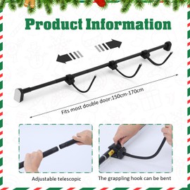 Bucherry Front Door Garland Hanger for 59"- 67" Width Door - Adjustable Christmas Decoration Hanger, No Screws, Drilling, Easy Assembly for Hanging Christmas Garland Colorful Lights Wreaths (Black)