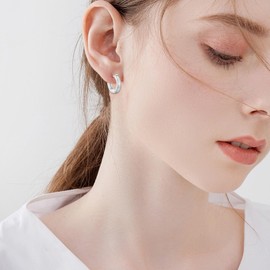 Silver Hoop Earrings for Women, Sterling Silver Small Huggie Hoop Earrings | Hypoallergenic Simulated White Opal Hoops Earrings Jewellery Gifts for Girls Birthday Wedding