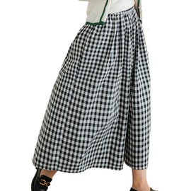 Ishihara liacceai Women's Wide Pants, Culotte Skirt, Loose, Plaid, Volume, Casual, Spring, Autumn, 3
