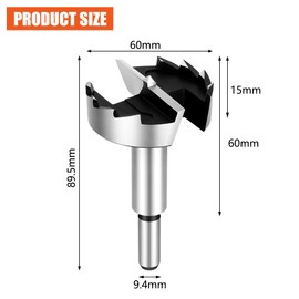 Flintronic Forstner Drill Bit Diameter 60 mm, Forstner Bit, Drill Bits with Round Shank, Accessories Drill, Professional Forstner Drill, Pot Drill, Art Drill for Wood Hardwood, Woodworking