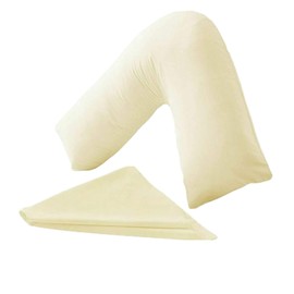 NURBAY V Shaped Pillowcase cover 100% Polycotton V pillow case cover - Neck & Back Support Orthopaedic Pregnancy Nursing V shape Pillow case cover only-Envelope Closure (Cream)