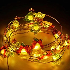 DOSYU 20 Luces LED RGB Navideñas de 2 Metros con Figuras de Árboles de Navidad y Campanas, Fuente de Alimentación USB, con Control Remoto de 24 botones y Control por App, Audiorítmico (Arboles & Campanas)