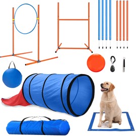 Kvittra Agility Training Set for Dogs - Affordable Training Kit Dog Jump Training Obstacle Course Starter Kit Pet Outdoor Games with Tunnel, Dog Flying Disc, Weave Poles, Jump Ring, Carrying Bag