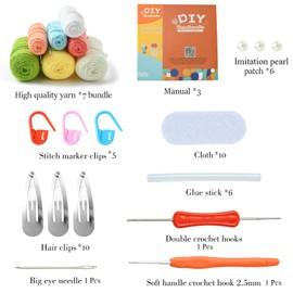 DanLingJewelry Hair Clips Wool Yarn Crochet Knitting Kits with Step-by-Step Tutorial Hair Clip Combination Crochet for Beginner DIY Knitting Supplies Gift
