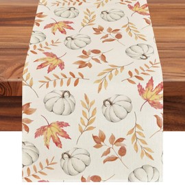 DTCSWACN Orange Pumpkins Fall Maple Leaves Fall Table Runner, Seasonal Autumn Kitchen Dining Table Decor, Dinner Party & Thanksgiving Centerpiece Decorations 13 x 72 Inch