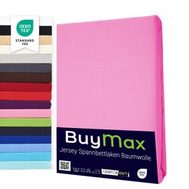 Buymax® Fitted Sheet 90 x 200 cm Cotton 100% Jersey Fitted Sheet Mattress Height up to 25 cm, Colour Dusky Pink