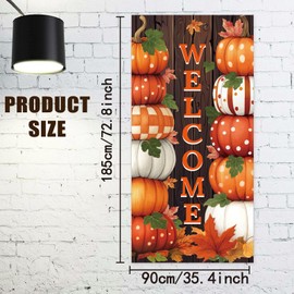 arricraft Türabdeckung Mit „Welcome Theme Harvest“ 1 Stück Thanksgiving Veranda Banner Schild Herbst Kürbisbeet Ahornblatt Haustür Dekoration Bauernhaus Dekor Für Partyzubehör 35.4x72.8(5) cm