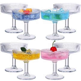 Teenyyou 8 Pcs Ribbed Vintage Coupe Glasses 7 oz Martini Glasses Clear Champagne Coupe Glasses Classic Cocktail Glasses Reusable Ribbed Glassware for Champagne Cocktail Martini European Style