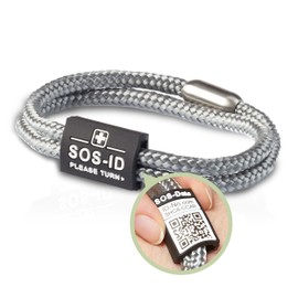 SOS-ID Lifestyle Emergency Bracelet Made of Heavy Duty Sailing Rope with QR Code (Size L/Silver) - Durable & Waterproof SOS Bracelet for Emergencies - Quick Access to Health Data